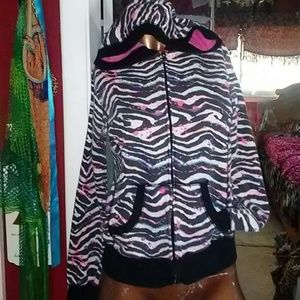 Childs large zebra print zip up hoodie.